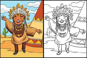 contento nativo americano indiano ragazza illustrazione vettore