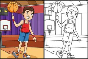 pallacanestro ragazzo Filatura il palla illustrazione vettore