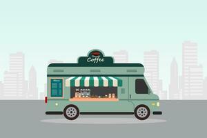 caffè strada cibo camion furgone. caffè negozio. piccolo attività commerciale. vettore illustrazione.