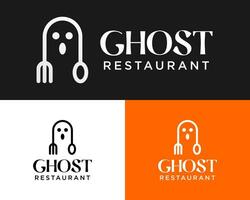 ristorante posate e fantasma logo design. vettore