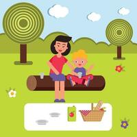 contento famiglia su il natura su il picnic, vectro piatto illustrazione vettore