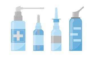 spray nasali medici. insieme di vettore. farmaci per il trattamento della rinite. oggetti di farmacia per naso isolati su sfondo bianco vettore