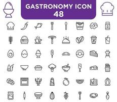 48 icone della gastronomia impostano il vettore dell'icona per il tuo elemento di design