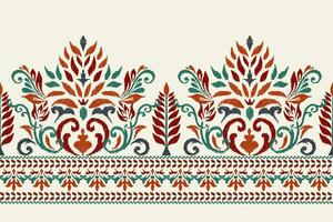 ikat floreale paisley ricamo su bianca sfondo.ikat etnico orientale senza soluzione di continuità modello tradizionale, azteco stile astratto vettore illustrazione.disegno per trama, tessuto, abbigliamento, avvolgimento, decorazione.