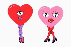 san valentino giorno, Groovy stile carattere, cuore con femmina gambe vettore