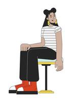 ispanico giovane donna seduta pronto per vaccino 2d lineare cartone animato personaggio vettore