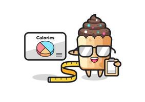 illustrazione della mascotte del cupcake come dietista vettore