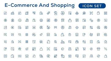 grande impostato di shopping icone. e-commerce icona collezione. in linea shopping magro linea icone vettore