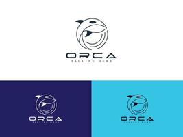 modello di vettore del logo del mare delle balene dell'orca