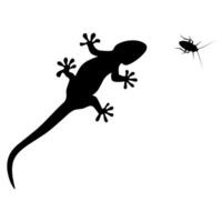 vettore silhouette di un' lucertola di per mangiare un' scarafaggio su un' bianca sfondo. adatto per insetto loghi.