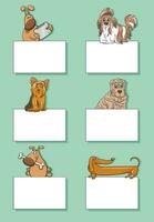 cartone animato cani e cuccioli con vuoto carte design impostato vettore
