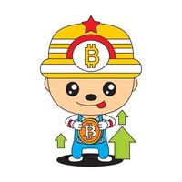 cartone animato bitcoin con illustrazione vettoriale di espressione del viso carino