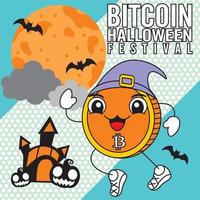 bitcoin cartoon halloween festival edizione speciale illustrazione vettoriale - modello di sfondo tratto modificabile - evento aziendale