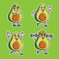 impostato di carino contento avocado frutta portafortuna personaggio vettore cartone animato illustrazione. avocado vettore cartone animato illustrazione