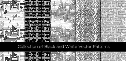 impostato di nero e bianca vettore senza soluzione di continuità modelli con labirinto. infinito sfondi con labirinti.