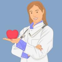 dottoressa con stetoscopio tenendo il cuore vettore