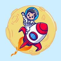 carino ragazzo astronauta equitazione razzo cartone animato vettore icona illustrazione. persone tecnologia icona concetto isolato premio vettore. piatto cartone animato stile