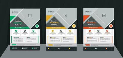 creativo attività commerciale volantino, aziendale disposizione con tre colori, geometrico forma Usato per minimalista attività commerciale manifesto design vettore