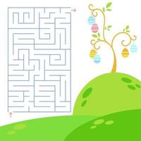 astratto colorato semplice labirinto isolato. colore blu su sfondo bianco. sullo sfondo dell'albero di Pasqua con le uova. un gioco interessante per i bambini. illustrazione vettoriale. vettore