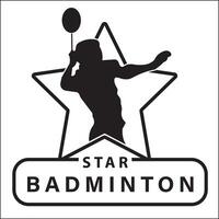 stella badminton sport logo illustrazione vettore design con persona Tenere racchetta e stella sfondo. adatto per loghi, icone, maglietta disegni, siti web, adesivi, concetti, manifesti, aziende.