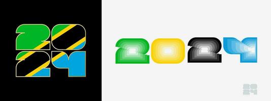 anno 2024 con bandiera di Tanzania e nel colore palato di Tanzania bandiera. contento nuovo anno 2024 nel Due diverso stile. vettore