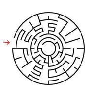 labirinto rotondo. con l'ingresso e l'uscita. un gioco interessante per bambini e adulti. semplice illustrazione vettoriale piatto isolato su sfondo bianco.