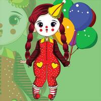 un' cartone animato ragazza con rosso capelli e un' clown costume vettore