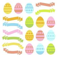 set di uova di Pasqua colorate isolate e striscioni a nastro vettore
