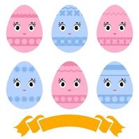 set di uova di Pasqua carino isolate colorate su sfondo bianco. con un motivo astratto. semplice illustrazione vettoriale piatto. adatto per la decorazione di cartoline, pubblicità, riviste, siti web.
