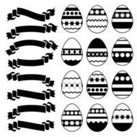set di sagome con tratto nero isolato uova di Pasqua su uno sfondo bianco. semplice illustrazione vettoriale piatto. adatto per la decorazione di cartoline, pubblicità, riviste, siti web.