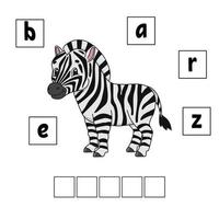 puzzle di parole. foglio di lavoro per lo sviluppo dell'istruzione. gioco di apprendimento per bambini. pagina delle attività. puzzle per bambini. indovinello per la scuola materna. semplice illustrazione vettoriale piatto isolato in stile cartone animato carino.