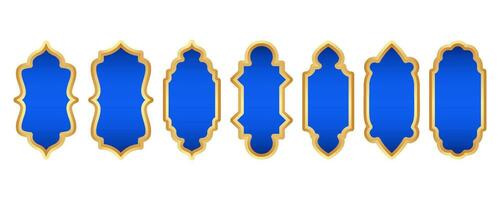 Ramadan d'oro telaio. islamico finestra forma. Arabo vettore arco. musulmano Vintage ▾ confine per design con blu sfondo. indiano decorazione nel orientale stile.