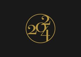 contento nuovo anno 2024 oro saluti carta semplice vettore illustrazione elegante lussuoso logo design