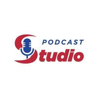 Podcast studio logo design concetto moderno e semplice vettore