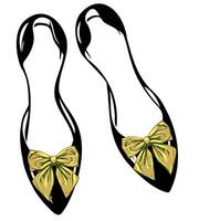 confortevole scarpe senza un' tacco, decorato con oro archi. balletto scarpe - Da donna scarpe, silhouette. vettore illustrazione per attività commerciale, logo, negozio design.