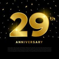 29th anniversario celebrazione con oro luccichio colore e nero sfondo. vettore design per celebrazioni, invito carte e saluto carte.