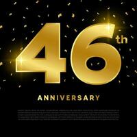 46th anniversario celebrazione con oro luccichio colore e nero sfondo. vettore design per celebrazioni, invito carte e saluto carte.