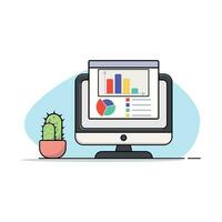 grafici e diagrammi su pc schermo vettore illustrazione. dati analisi su digitale dispositivo concetto