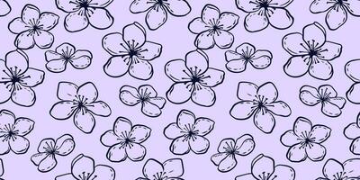 il di moda semplice spazzola Linee fiori senza soluzione di continuità modello su un' pastello sfondo. vettore mano disegnato schizzo scarabocchio selvaggio floreale. modello per disegno, tessuto, moda, superficie design
