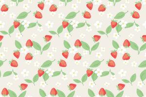 carino semplice stilizzato frutti di bosco fragola, fiori, le foglie senza soluzione di continuità modello. vettore mano disegnato scarabocchio schizzo. cartone animato estate frutta Stampa su un' leggero sfondo. modello per disegno, infantile, moda