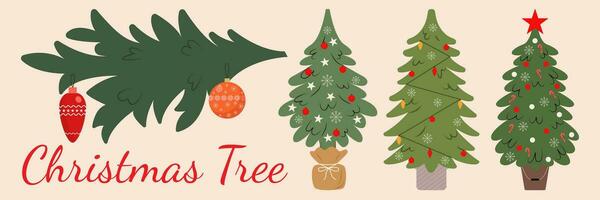 Natale decorato albero impostare. colorato piatto regali per il vacanza. moderno design. Natale e nuovo anno elementi per decorazione. vettore illustrazione.