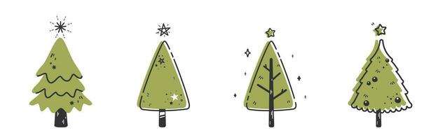 un' vario impostato di carino Natale albero con bello decorazione linea arte e monotono piatto vettore illustrazione isolato su bianca sfondo. allegro Natale e contento nuovo anno.