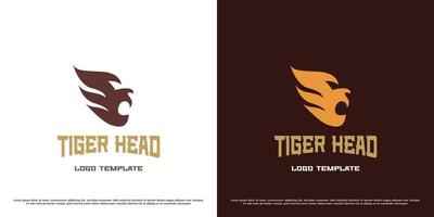 tigre testa logo design illustrazione. animale personaggio simbolo tigre testa artigli zanne pelliccia carnivoro predatore selvaggio fauna. semplice piatto icona grassetto reale moderno minimalista monarca. vettore