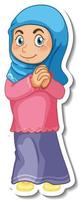 un modello di adesivo con il personaggio dei cartoni animati di una donna musulmana vettore