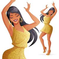 bella donna che balla in illustrazione vettoriale vestito dorato