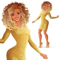 donna afroamericana che balla in illustrazione vettoriale vestito dorato