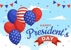 contento presidenti giorno vettore illustrazione su 19 febbraio con Presidente America e Stati Uniti d'America bandiera nel piatto cartone animato sfondo design