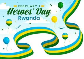 Ruanda eroi giorno vettore illustrazione su febbraio 1 con ruandese bandiera e soldato memoriale chi combattuto nel nazionale vacanza cartone animato sfondo