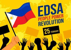 edsa persone energia rivoluzione anniversario di filippino vettore illustrazione su febbraio 25 con Filippine bandiera nel vacanza piatto cartone animato sfondo