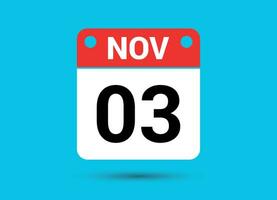 novembre 3 calendario Data piatto icona giorno 3 vettore illustrazione
